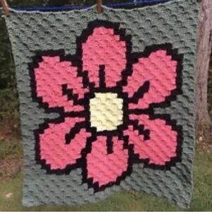 Wild Rose Flower Crochet Baby Blanket - Double-Sided C2C Throw 25.5X 28" Pink